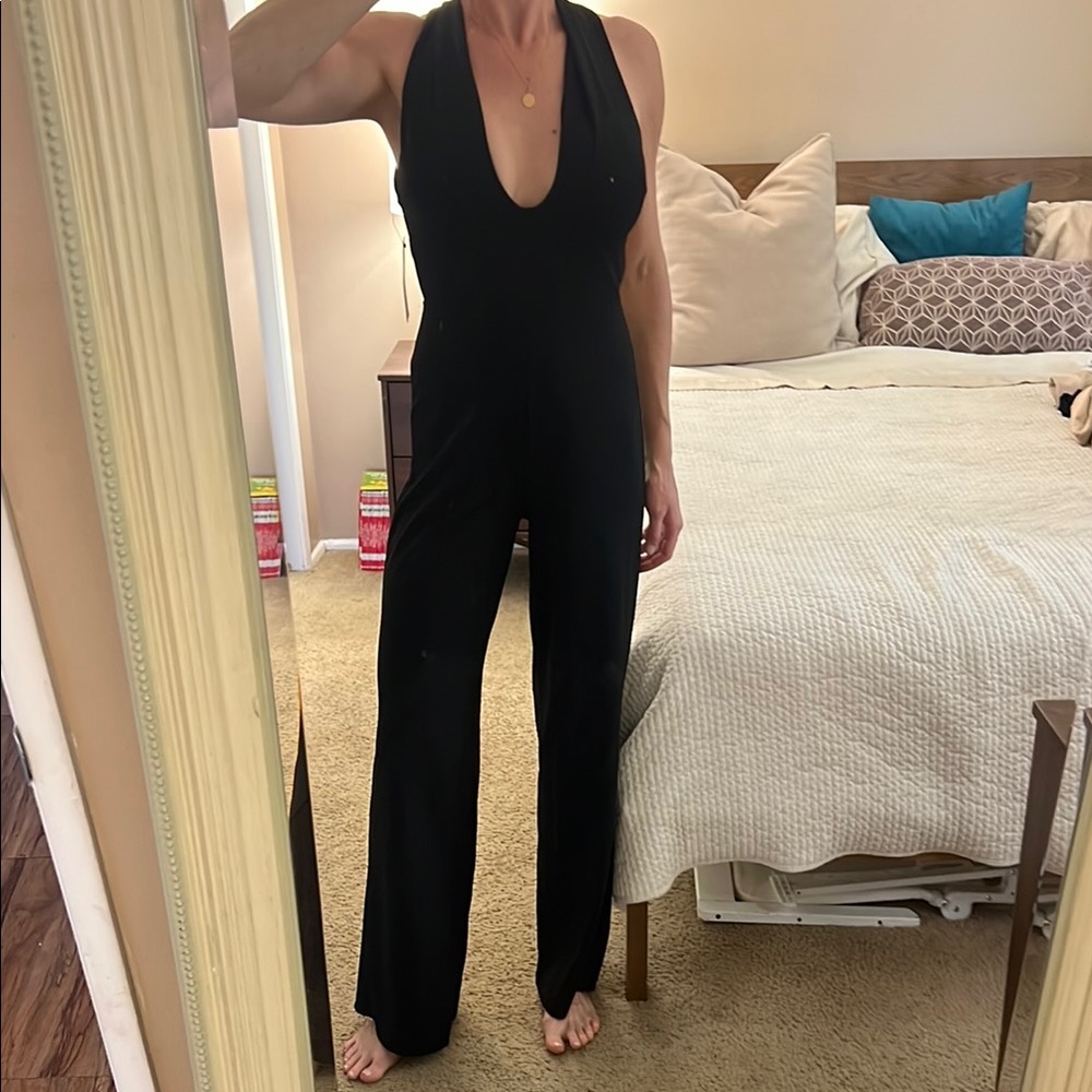 Lulu's Black Halter Jumpsuit with Plunging V-Neckline